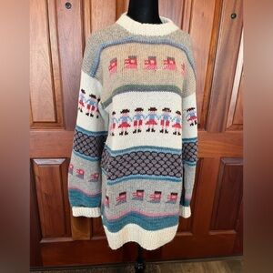 Vintage Handicraft Alpaca Wool Paper Doll Fair Isle Cottagecore Sweater Sz Med